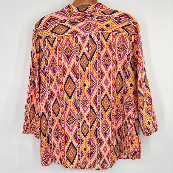 Chicos 3 Womens Ikat Linen Button-Back no iron Shirt blouse 3/4 sleeve Size XL - Picture 16 of 16